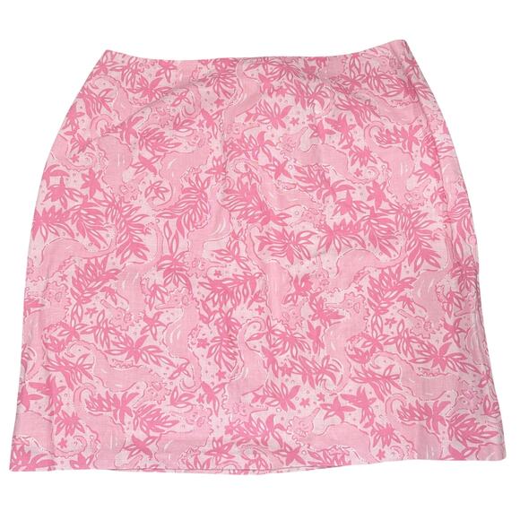 Lily Pulitzer Size 8 Seahorse Print Mini Skirt Pink Lined Linen Blend Summer - Picture 1 of 9